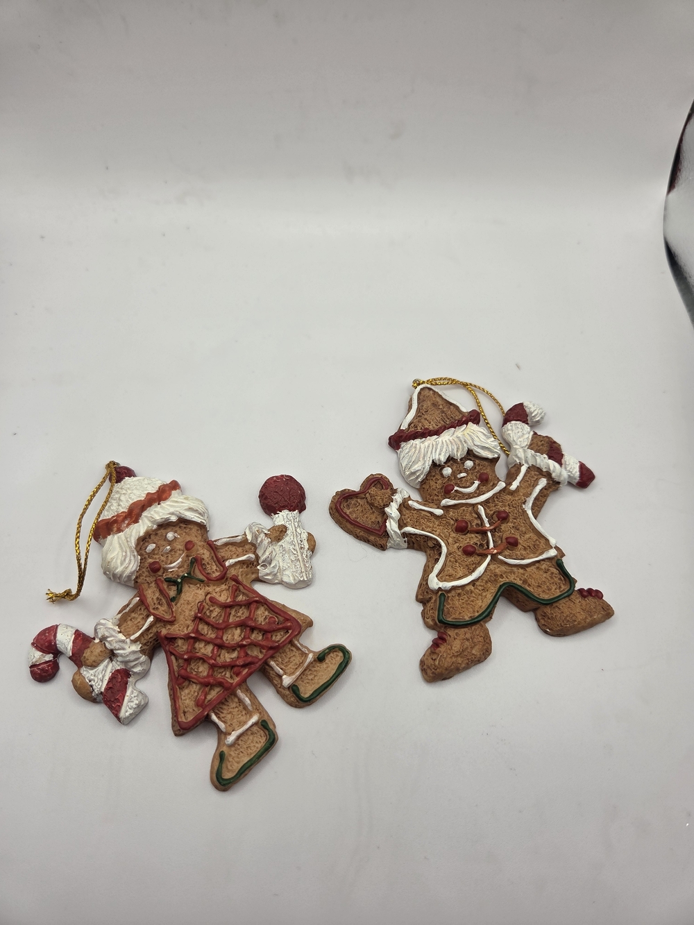Vintage Set of 2 Wood Gingerbread Couple Christmas Hanging Ornaments